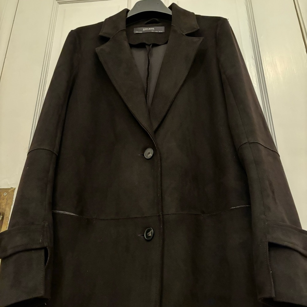 Zara black faux suede trench coat